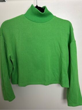 Bright Green Zara Cropped Turtleneck Sweater